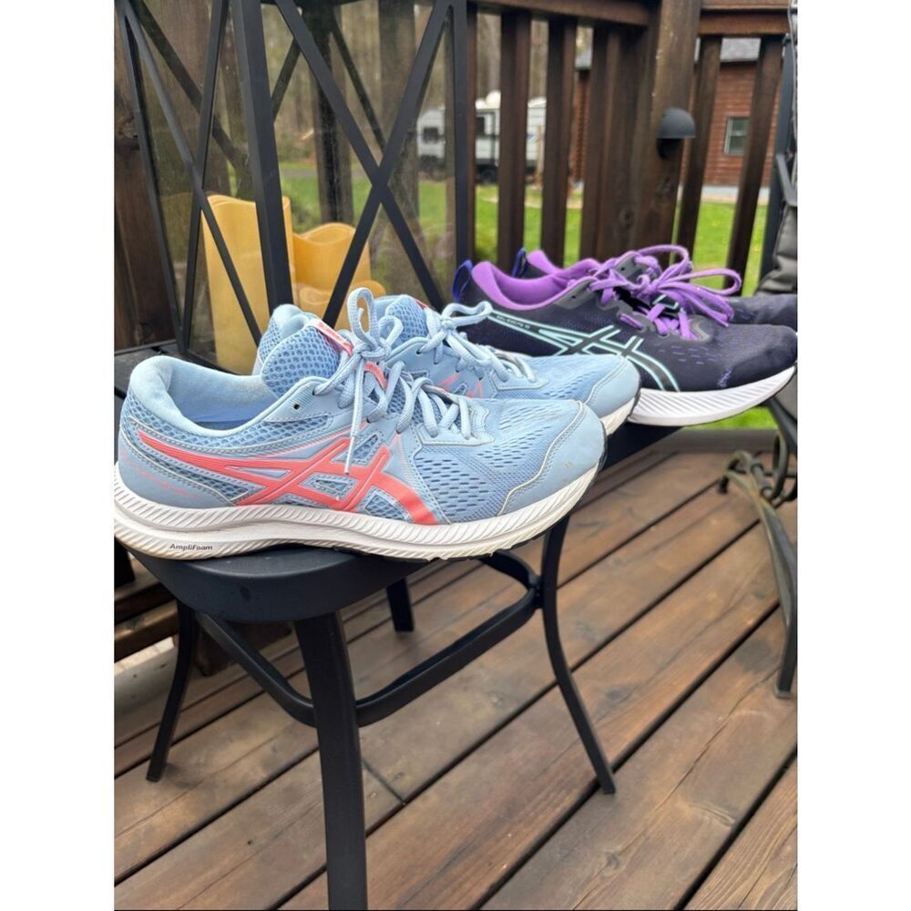 ASICS Women's Light Blue and Coral Athletic Running Shoes